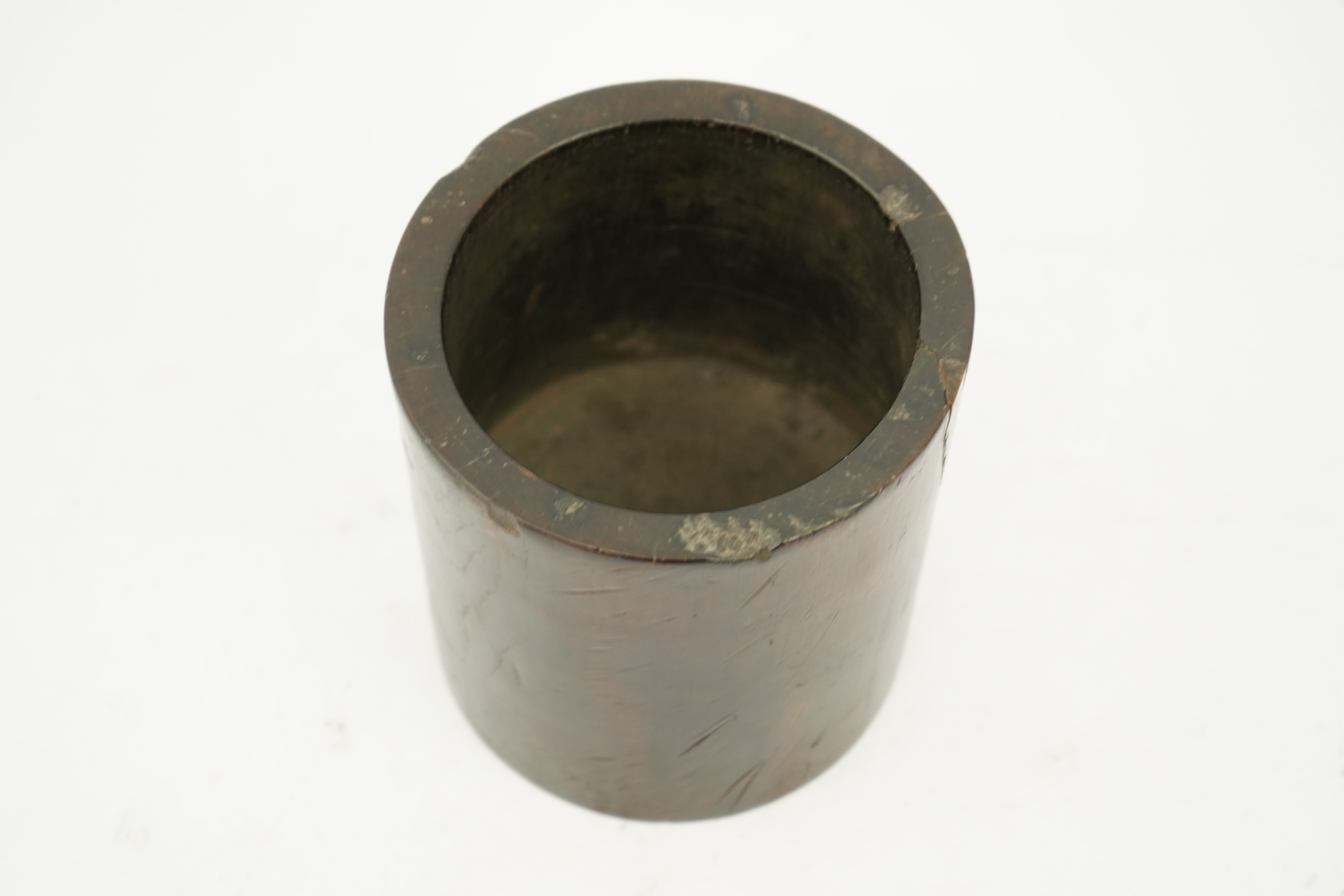 A Chinese inscribed hardwood brushpot, bitong, Qing dynasty